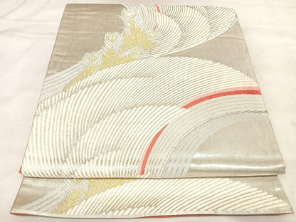平和屋着物◎六通柄袋帯　唐織　流線彩羽　金銀糸　正絹　逸品　AABL6043yx