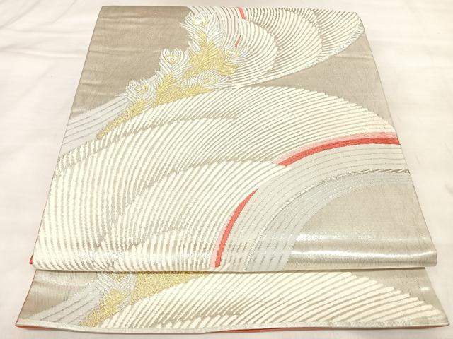 平和屋着物◎六通柄袋帯　唐織　流線彩羽　金銀糸　正絹　逸品　AABL6043yx