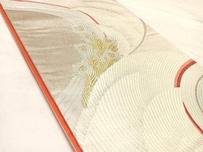 平和屋着物◎六通柄袋帯　唐織　流線彩羽　金銀糸　正絹　逸品　AABL6043yx