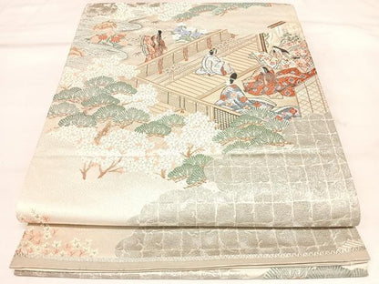 平和屋着物◎六通柄袋帯　九百錦　絵巻胡蝶　プラチナ箔　正絹　逸品　AABL6047yx