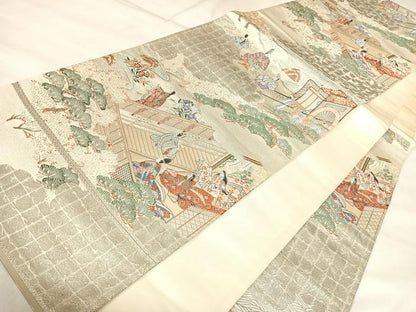 平和屋着物◎六通柄袋帯　九百錦　絵巻胡蝶　プラチナ箔　正絹　逸品　AABL6047yx