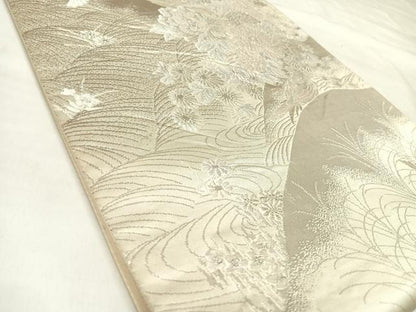 平和屋着物◎六通柄袋帯　唐織　流水花蝶文　銀糸　正絹　逸品　AABL6049yx