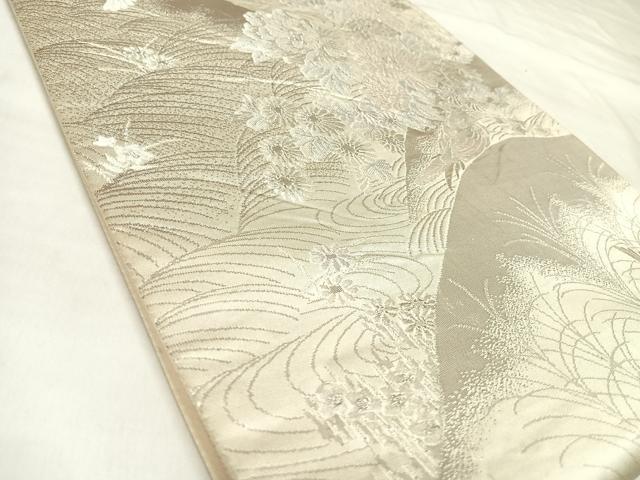平和屋着物◎六通柄袋帯　唐織　流水花蝶文　銀糸　正絹　逸品　AABL6049yx