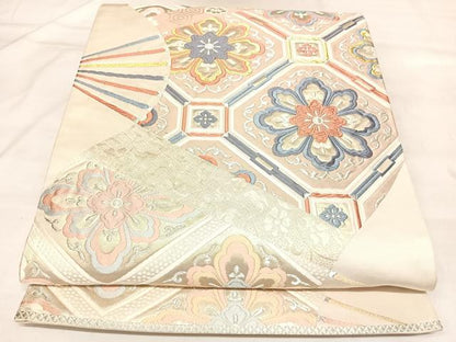 平和屋着物◎六通柄袋帯　唐織　寿近苑　扇面蜀江花文　金銀糸　正絹　逸品　AABL6060yx