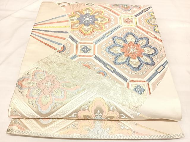 平和屋着物◎六通柄袋帯　唐織　寿近苑　扇面蜀江花文　金銀糸　正絹　逸品　AABL6060yx