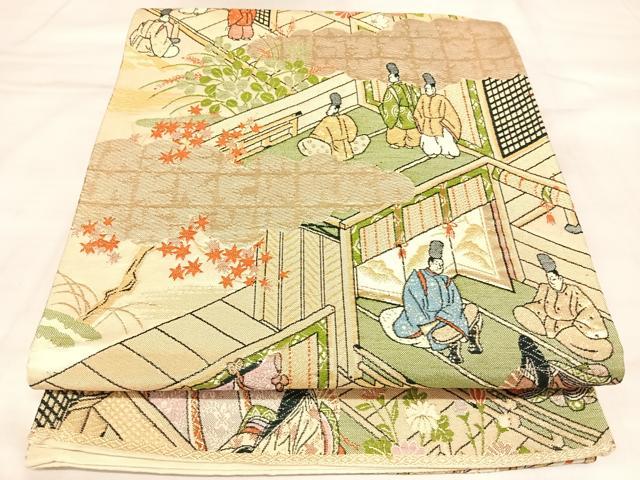 平和屋着物◎六通柄袋帯　人物風景文　金糸　正絹　逸品　AABL6076yx