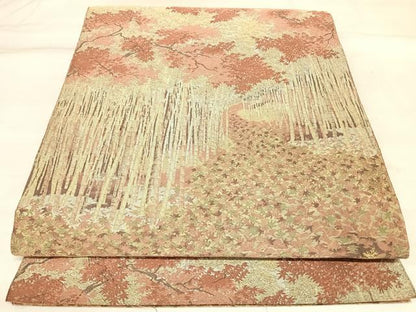 平和屋着物◎山喜織物謹製　萬葉　紹巴　全通柄袋帯　樹林文　正絹　逸品　AABL6078yx