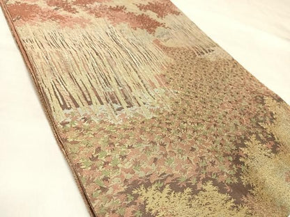平和屋着物◎山喜織物謹製　萬葉　紹巴　全通柄袋帯　樹林文　正絹　逸品　AABL6078yx