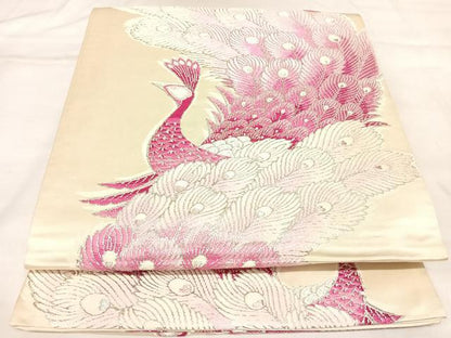 平和屋着物◎六通柄袋帯　唐織　孔雀文　銀糸　正絹　逸品　AABL6080yx