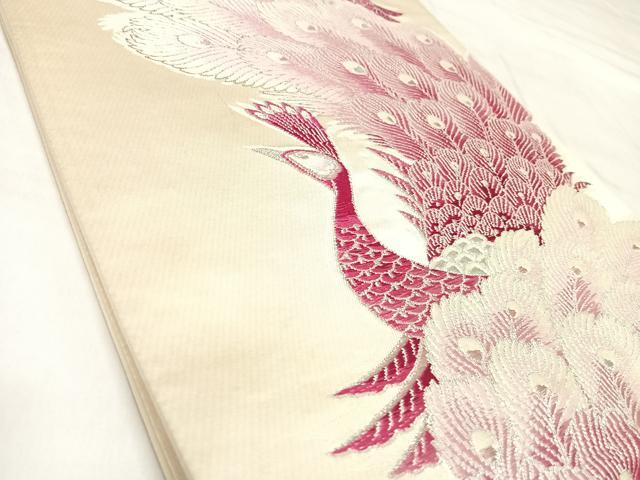 平和屋着物◎六通柄袋帯　唐織　孔雀文　銀糸　正絹　逸品　AABL6080yx