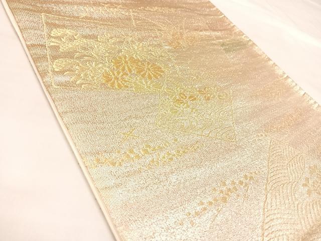 平和屋着物◎六通柄袋帯　綴れ　色紙重ね草花文　金糸　正絹　逸品　AABL6086yx