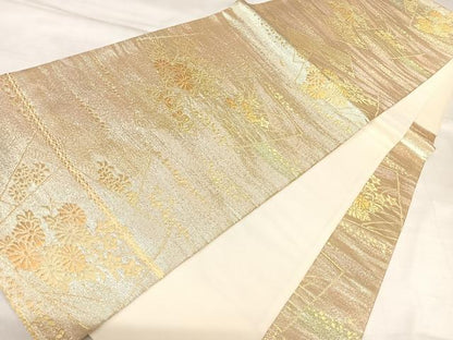 平和屋着物◎六通柄袋帯　綴れ　色紙重ね草花文　金糸　正絹　逸品　AABL6086yx