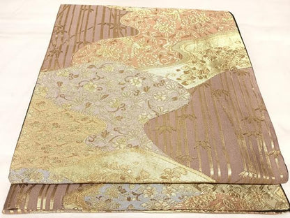 平和屋着物◎六通柄袋帯　道長竹花鳥文　金糸　正絹　逸品　AABL6087yx