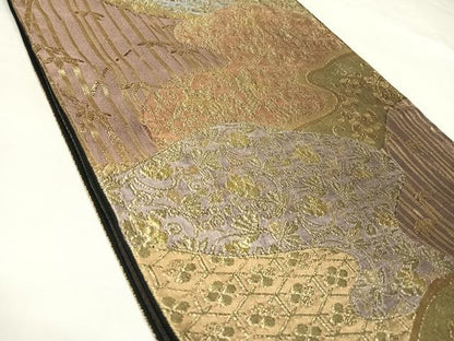 平和屋着物◎六通柄袋帯　道長竹花鳥文　金糸　正絹　逸品　AABL6087yx