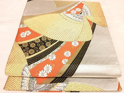 平和屋着物◎佐賀錦　両面　六通柄袋帯　唐織　舞蝶文　金銀糸　正絹　逸品　AABL6088yx