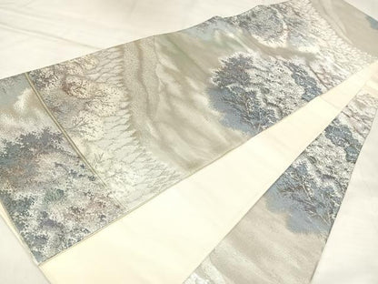 平和屋着物◎六通柄袋帯　保津川　銀糸　正絹　逸品　AABL6089yx