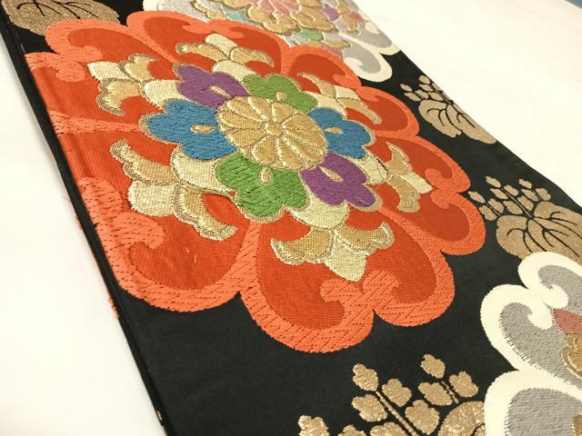 平和屋着物◎六通柄袋帯　唐織　舞花文　黒地　金銀糸　正絹　逸品　AABL6091yx