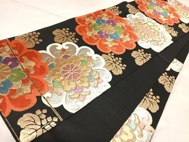 平和屋着物◎六通柄袋帯　唐織　舞花文　黒地　金銀糸　正絹　逸品　AABL6091yx