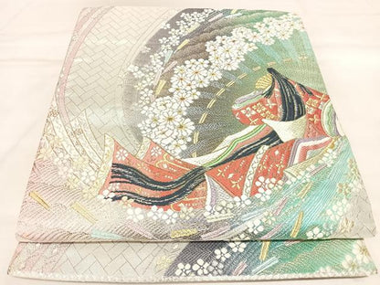 平和屋着物◎六通柄袋帯　唐織　立浪舞花女人文　金銀糸　正絹　逸品　AABL6092yx