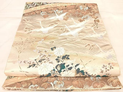 平和屋着物◎六通柄袋帯　唐織　草花琳波文　九百錦　金糸　正絹　逸品　AABL6094yx