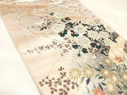 平和屋着物◎六通柄袋帯　唐織　草花琳波文　九百錦　金糸　正絹　逸品　AABL6094yx