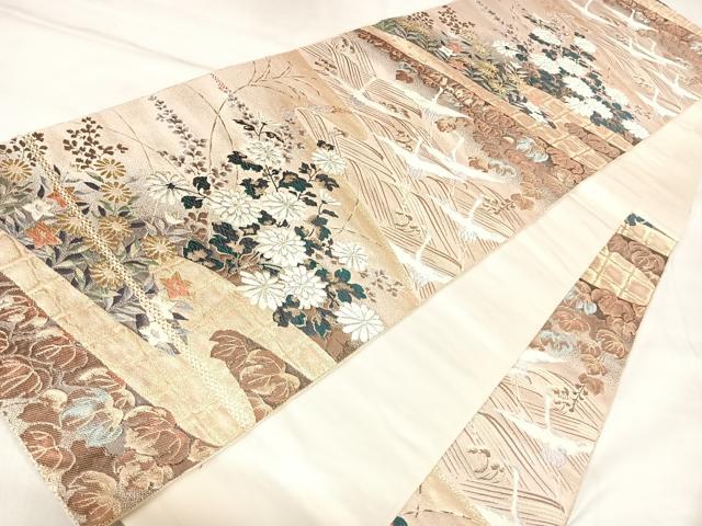 平和屋着物◎六通柄袋帯　唐織　草花琳波文　九百錦　金糸　正絹　逸品　AABL6094yx