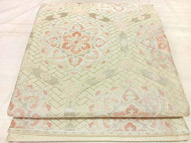 平和屋着物◎佐賀錦　六通柄袋帯　蜀江花文　銀糸　正絹　逸品　AABL6096yx
