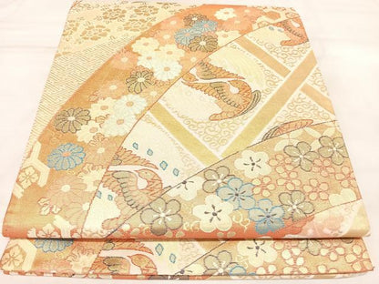 平和屋着物◎六通柄袋帯　双鳥花菱文　金銀糸　正絹　逸品　AABL6097yx
