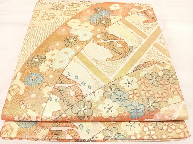 平和屋着物◎六通柄袋帯　双鳥花菱文　金銀糸　正絹　逸品　AABL6097yx
