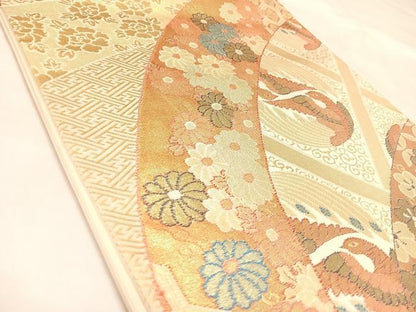 平和屋着物◎六通柄袋帯　双鳥花菱文　金銀糸　正絹　逸品　AABL6097yx