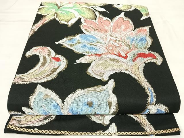 平和屋着物◎六通柄袋帯　唐織　舞花文　黒地　金銀糸　正絹　逸品　AABL6098yx