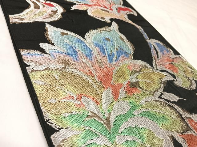 平和屋着物◎六通柄袋帯　唐織　舞花文　黒地　金銀糸　正絹　逸品　AABL6098yx
