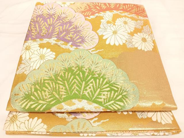 平和屋着物◎佐賀錦　六通柄袋帯　唐織　雲取り松花文　金銀糸　正絹　逸品　AABL6099yx