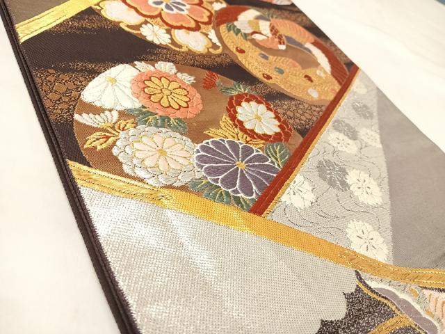 平和屋着物◎六通柄袋帯　唐織　裂取鳳凰花蝶丸文　金銀糸　正絹　逸品　AABL6101yx