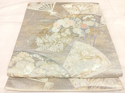 平和屋着物◎六通柄袋帯　唐織　雅扇散蒔絵　金銀糸　正絹　逸品　AABL6104yx
