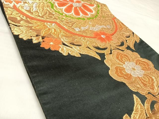 平和屋着物◎六通柄袋帯　唐織　舞花文　黒地　金銀糸　正絹　逸品　AABL6105yx