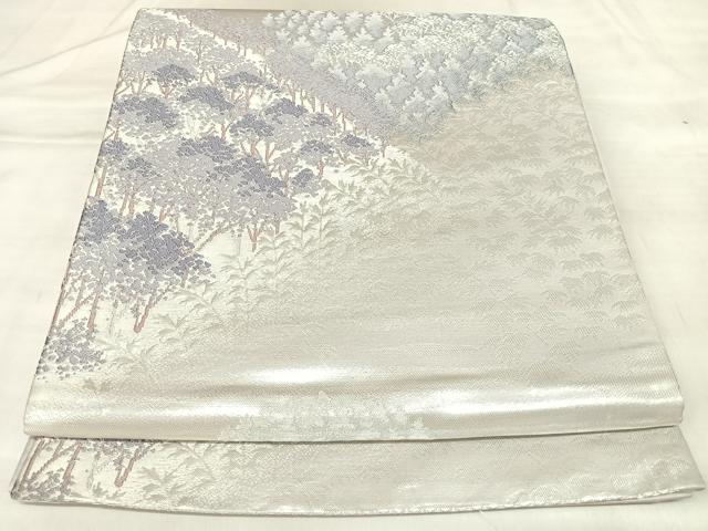 平和屋着物◎六通柄袋帯　唐織　樹林文　梅尾　銀糸　正絹　逸品　AABL6106yx