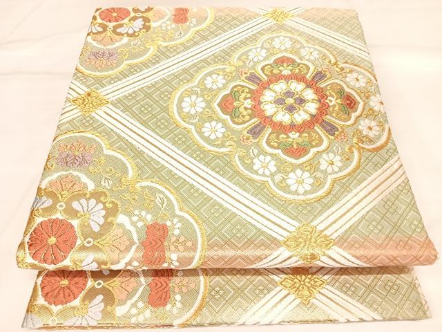平和屋着物◎佐賀錦　六通柄袋帯　唐織　花菱文　金糸　正絹　逸品　AABL6108yx