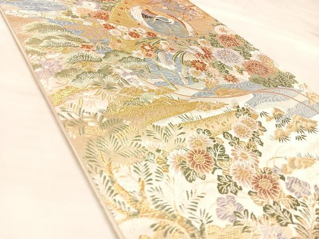 平和屋着物◎六通柄袋帯　唐織　流水飛鶴花鼓文　金糸　正絹　逸品　AABL6112yx