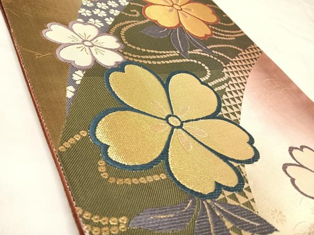平和屋着物◎六通柄袋帯　唐織　舞花文　金糸　正絹　逸品　AABL6115yx
