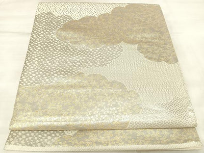 平和屋着物◎六通柄袋帯　雲取り花文　金銀糸　正絹　逸品　AABL6117yx