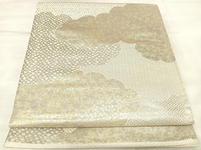 平和屋着物◎六通柄袋帯　雲取り花文　金銀糸　正絹　逸品　AABL6117yx