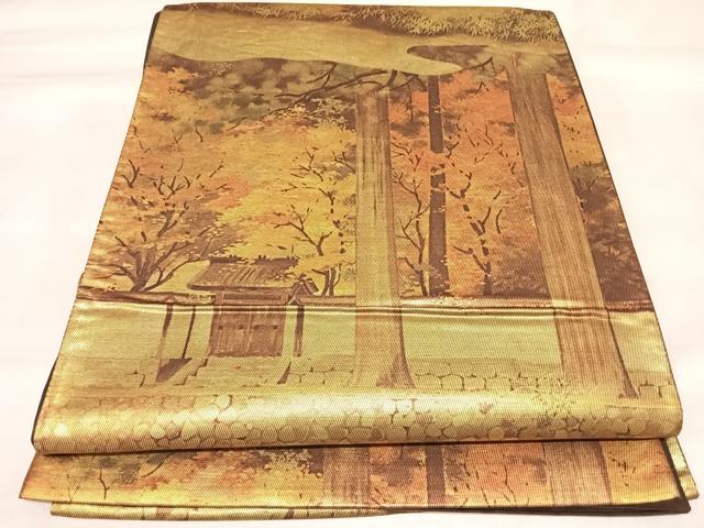 平和屋着物◎六通柄袋帯　風景文　金糸　引箔　正絹　逸品　AABL6118yx