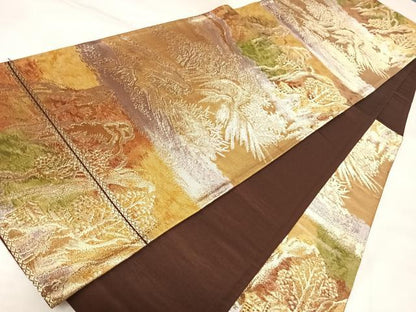 平和屋着物◎六通柄袋帯　遠山風景文　金銀糸　正絹　逸品　AABL6119yx