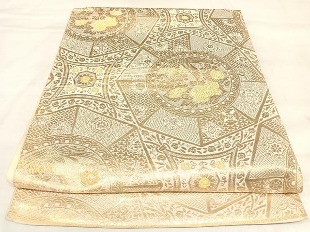 平和屋着物◎六通柄袋帯　鳳凰花丸文　金糸　正絹　逸品　AABL6124yx
