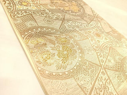 平和屋着物◎六通柄袋帯　鳳凰花丸文　金糸　正絹　逸品　AABL6124yx