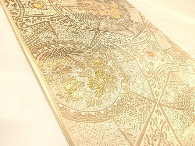 平和屋着物◎六通柄袋帯　鳳凰花丸文　金糸　正絹　逸品　AABL6124yx