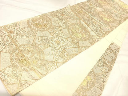平和屋着物◎六通柄袋帯　鳳凰花丸文　金糸　正絹　逸品　AABL6124yx