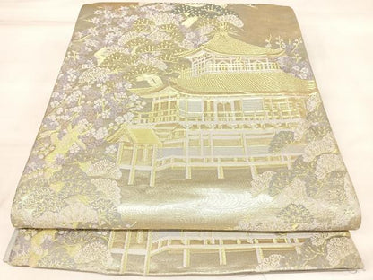 平和屋着物◎六通柄袋帯　唐織　京名所　金閣寺　金糸　正絹　逸品　AABL6129yx