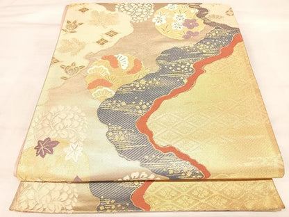 平和屋着物◎六通柄袋帯　唐織　道長雪輪若松花文　金糸　正絹　逸品　AABL6130yx